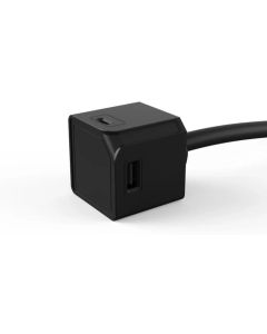 DesignNest USBcube Extended 10896BK USB разклонител, 4 гнезда, USB A+C, 3м кабел, черен