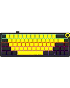 Геймърска Lorgar KBP70MW, Безжична, Механична, Toxic Purple Linear суичове, RGB подсветка, USB, Черно - жълта