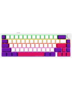 Lorgar KBP70MW, Безжична, Механична, Toxic Purple Linear суичове, Гейминг, RGB подсветка, USB, Бяла/Лилава