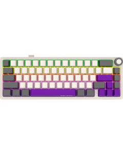Lorgar KBP70MW, Безжична, Механична, Toxic Purple Linear суичове, Гейминг, RGB подсветка, USB, Бежова/Сива/Лилава
