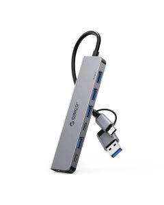 Orico хъб HUB USB-C-USB-A 7 port - USB-C x 2, USB3.0 x 1, USB2.0 x 4, Aluminium - YSA7-U3-GY