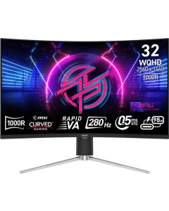 MSI MPG 325CQRXF Gaming Monitor, 31.5" 280Hz, WQHD (2560x1440) 16:9, Rapid VA, Anti-glare, 0.5ms, 350nits, 3200:1, 178-178, 1000R Curve, Adaptive Sync, DisplayHDR 400, Adjustable Stand, 1x DP, 1x HDMI, 1x Type-C 98W, USB Hub, 3Y Warranty