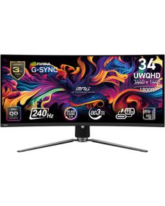 MSI MPG 341CQPX QD-OLED Gaming Monitor, 34.18" 240Hz, UWQHD (3440x1440) 21:9, QD-OLED Anti-Reflection, 0.03ms, 250nits, 1500000:1, 178-178, G-Sync Compatible, DisplayHDR True Black 400, Adjustable Stand, 1x DP, 2x HDMI, 1x Type-C 98W, 3Y Warranty