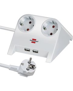 Разклонител 2x 2P+E Шуко и 2x USB A зареждане 2100mA с кабел 1.8m Бял - Brennenstuhl Desktop Power BS1153520222