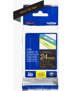 ЛЕНТА ЗА ЕТИКЕТНИ ПРИНТЕРИ BROTHER ТИП TZ - 24 mm x  8 m - GOLD ON BLACK TAPE - PN TZE354 (TZE-354)