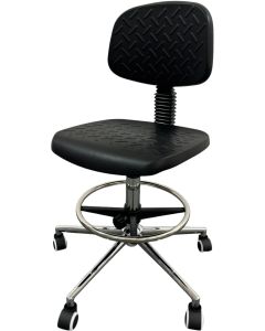 Офис стол RFG Remo Ring Chrome, висок, до 130 kg, черен, подходящ за професионално използване в лаборатории, здравеопазване, услуги и производство