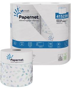 Тоалетна хартия Papernet, двупластова, целулозна, 190 къса, 20.9 m, 4 броя