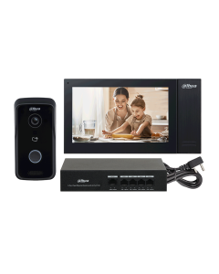 Комплект еднофамилна видеодомофонна система Dahua KTP02+VTO2111D-P-S2+VTH2421FB-P