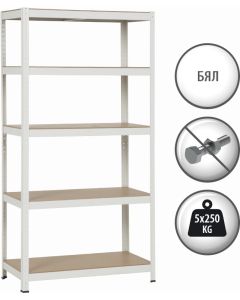 Метален стелаж Carmen CR-1016 - 180х90х45 см, до 250 кг на рафт - бял
