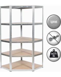 Ъглов метален стелаж Carmen CR-1019 - 180x90x45 см, до 275 кг на рафт - цинк
