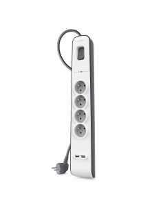Защитен разклонител Belkin, 4 гнезда с 2 x 2.4A USB, 2M