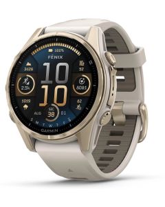 Смарт часовник Garmin Fenix 8 43 мм AMOLED, Sapphire - Soft Gold с Fog Gray/Dark Sandstone силиконова каишка