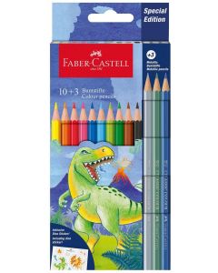 Faber-Castell Моливи Динозавър, 10 стандартни и 3 металикови цвята