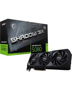 MSI Video Card Nvidia GeForce RTX 5080 16G SHADOW 3X OC, 16GB GDDR7, 256bit, Effective Memory Clock: 30000MHz, Boost: 2640 MHz, 10752 CUDA Cores, PCIe 5.0, 3x DP 2.1b, HDMI 2.1b, RAY TRACING, Triple Fan, 1x16pin, 850W Recommended PSU, 3Y