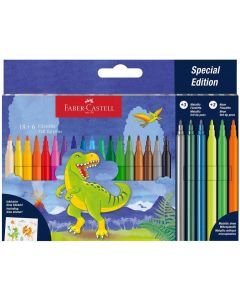 Faber-Castell Флумастери Динозавър, 18 стандартни, 3 металикови и 3 неонови цвята