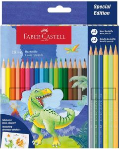 Faber-Castell Моливи Динозавър, 18 стандартни, 3 металикови и 3 неонови цвята