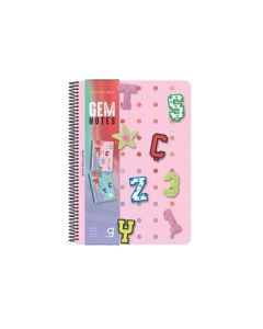 Gipta Тетрадка Gem Notes, A5, бяла хартия, широки редове, PP корица, със спирала, 80 листа