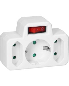 Адаптер за контакт 2x 2P Евро контакт и 1x 2P+E Шуко с ключ I/O Бял - Orno OR-AE-13191(GS)