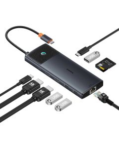 USB хъб Baseus 10 в 1 Metal Gleam Series USB-C към USB-C PD - USB-C - 3x USB-A - 2x HDMI - RJ-45 - SD - TF