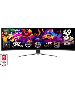 MSI MPG 491CQPX QD-OLED, 0.03ms, 240Hz, OLED, 5120 x 1440 (DQHD), 32:9, CURVE 1800R, G-Sync Compatible, HDR True Black 400, 450 nits, 99% DCI-P3, AR, DP(1.4a), 2xHDMI 2.1, 1xTypeC DP alt. w-PD (98W), USB Hub, Heigh Adj., VESA, Black, 10.6kg