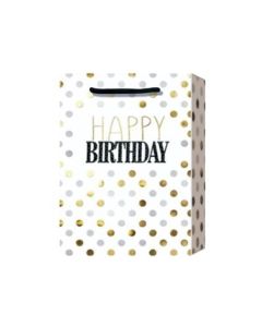 Подаръчна торбичка Happy Birthday, точки, 31 х 42 х 12 cm, бяла
