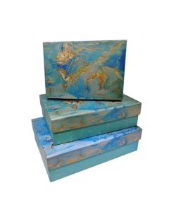 Подаръчна кутия, мраморен ефект, синя, 3 броя