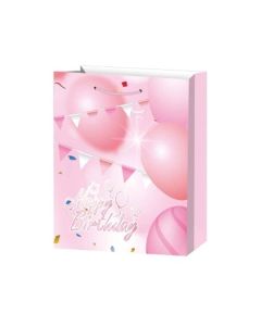 Подаръчна торбичка Happy Birthday, 26 х 32 х 10 cm, розова