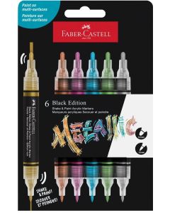 Faber-Castell Акрилен маркер Black Edition, 6 металикови цвята