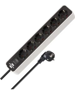 Разклонител 6x 2P+E с ключ и кабел 1.5m Бял/черен - Brennenstuhl Ecolor BS1153260020