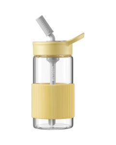 BUYDEEM Portable Glass Straw Bottle 500 ml, model CD1017, color Mellow Yellow