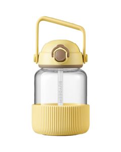 BUYDEEM Pop-Up Straw Glass Bottle 800 ml, model DG78, color Mellow Yellow