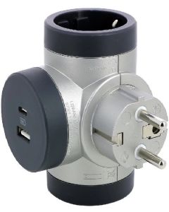 АДАПТЕР 2х ШУКО+2 USB A+C  с ОБРАТНО ВЪРТЕНЕ LEGRAND - СИВ/АЛУМИНИЙ