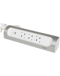 РАЗКЛОНИТЕЛЕН ЪГЪЛ 3х ШУКО+USB A+C КАБЕЛ 1м LEGRAND - БЯЛ/АЛУМИНИЙ