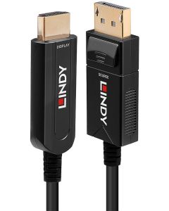 LINDY LNY-38493 :: Оптично-меден хибриден DisplayPort 1.2 към HDMI 18G кабел, черен, 40.0 м