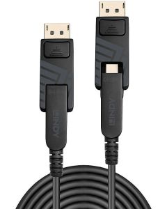 LINDY LNY-38484 :: Оптично-меден хибриден Mini DisplayPort 1.4 кабел със сменяеми DisplayPort конектори, черен, 50.0 м