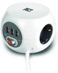 ACT разклонител куб с 3 гнезда, 3 x USB-A, бял, 3.0 м, с ключ