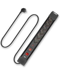 ACT разклонител с 6 гнезда, защита от пренапрежение, детска защита, черен, 1.5 м, с ключ