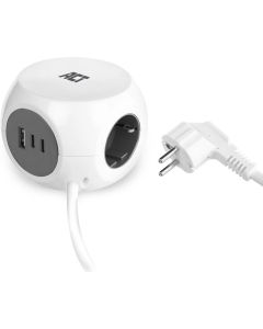 ACT разклонител куб с 3 гнезда, USB-C/A портове, 30W Power Delivery, кабел 1.5 м