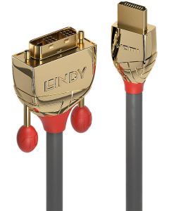 LINDY LNY-36194 :: HDMI към DVI-D single-link кабел, M-M, Gold Line, сив, 1.0 м