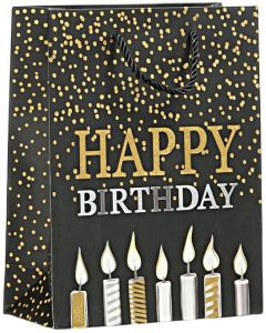 Подаръчна торбичка Happy Birthday, 18 х 23 х 8 cm, свещи черна