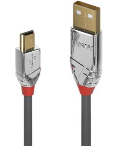 LINDY LNY-36631 :: USB 2.0 кабел, Type A към Mini-B, M-M, Cromo Line, сив, 1.0 м