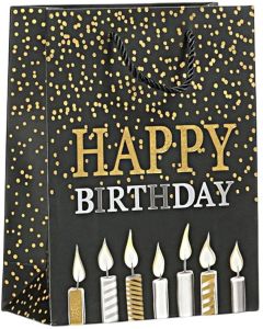 Подаръчна торбичка Happy Birthday, свещи, 26 х 32 х 10 cm черна