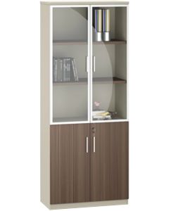 Шкаф RFG Lisabon, със стъклени врати, 800 х 400 х 2000 mm, ПДЧ, тъмен дъб и сиво