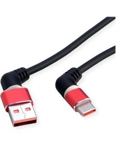 ROLINE 11.02.8345 :: USB 2.0 Type A към Type C, кабел с 360° въртене, M-M, 60W, червено-черен, 1.0 м