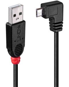 LINDY LNY-31975, USB 2.0, Type A - Micro B, M-M, 90° под ъгъл, десен, черен, 0.5 м