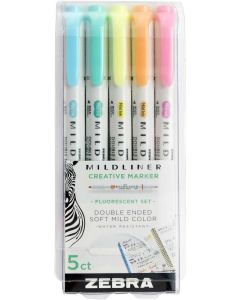 Zebra Текст маркер Mildliner Fluorescent, двоен, 5 цвята