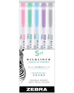 Zebra Текст маркер Mildliner Favorites, двоен, 5 цвята