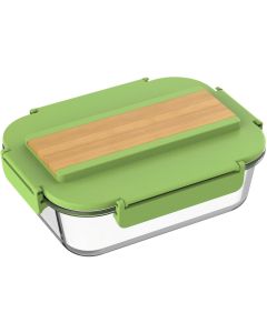 Office 1 Кутия за храна, стъклена, с прибори в капака, 1040 ml, светлозелена