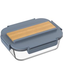 Office 1 Кутия за храна, стъклена, с прибори в капака, 1040 ml, синя