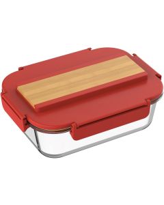Office 1 Кутия за храна, стъклена, с прибори в капака, 1040 ml, червена